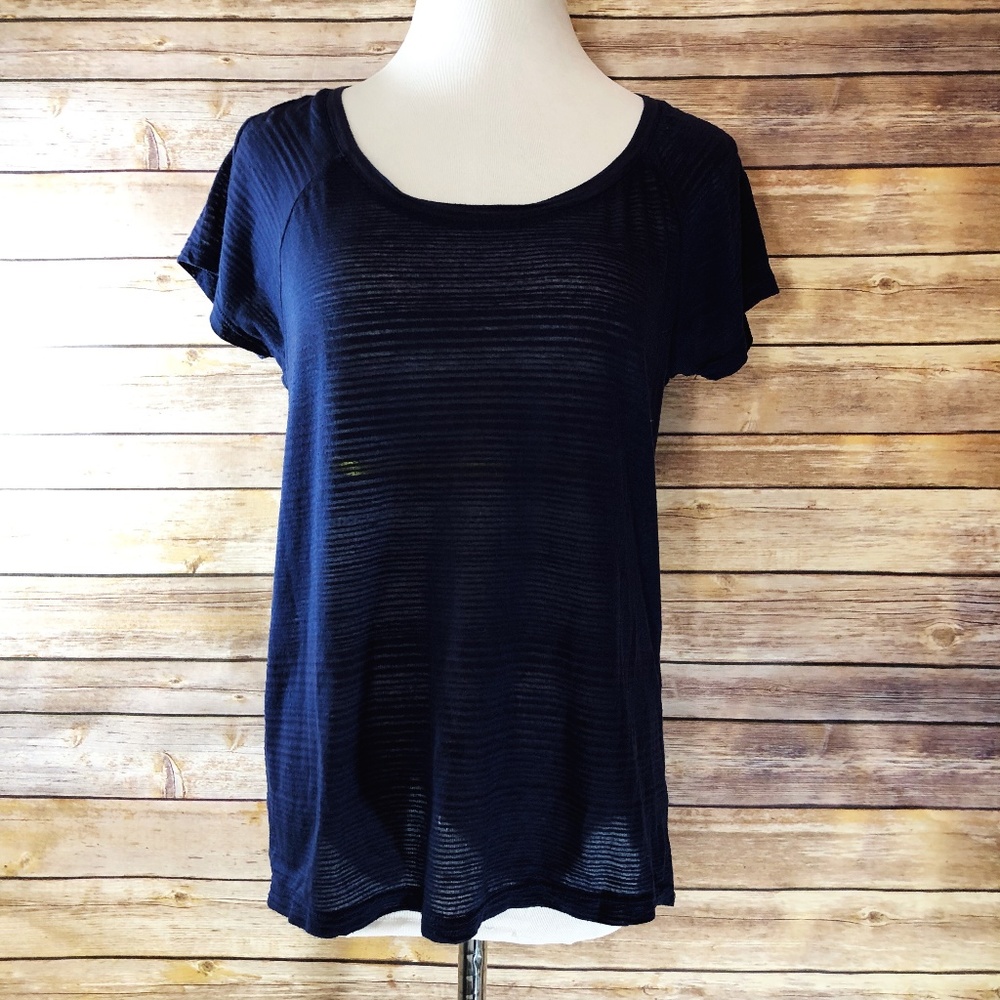 Athleta Navy Blue Burnout Striped Illuminate Tee